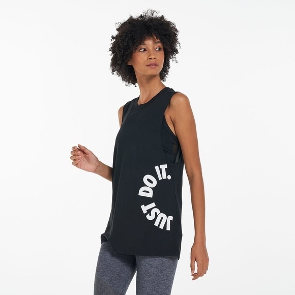 Nike Black Just Do It Dri Fit Athletic Gym Running Sporty Tank Top Size Medium - Picture 1 of 15